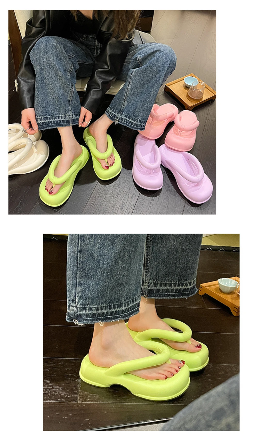 Women's thick bottom large size sandals new clip toe flip-flops flat bottom non-slip outdoor beach slippers
