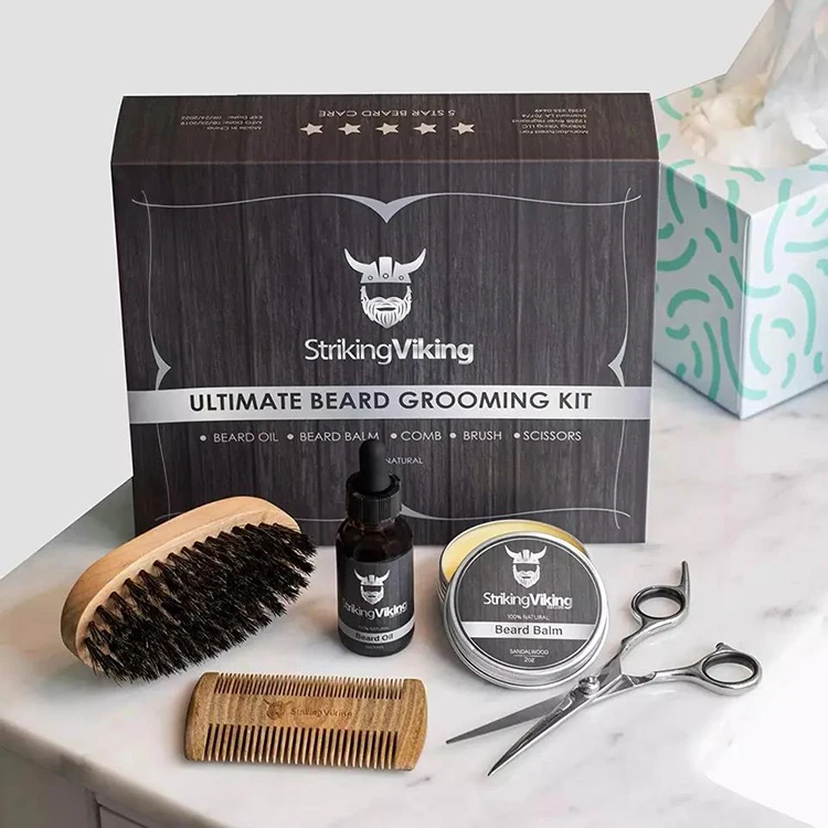 Beard growth kit private label with scissor custom logo brush beard growth kit oil balm for men beard growth kit