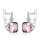 CZCITY Square Shape Sterling Silver 925 Lab Gemstone Morganite Earring Women Exquisite Drop Earrings