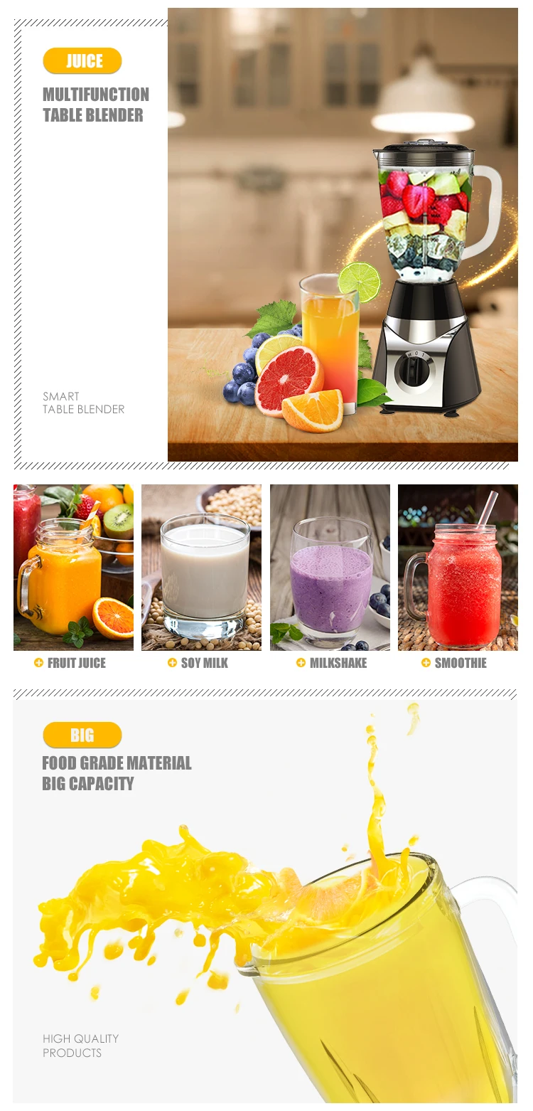 mélangeur commercial portable électrique avec pot en plastique de 1,5 L