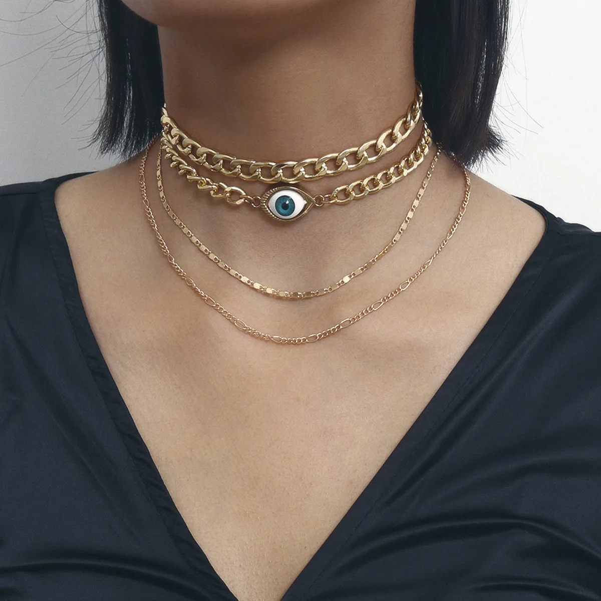simplicity OT buckle pearl chokers necklace for women,custom lady multilayer charm snake chain necklace
