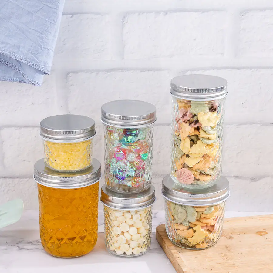 wholesale food honey jar candy coffee tea containers clear custom logo glass spice storage jar glass mason jar with metal lid