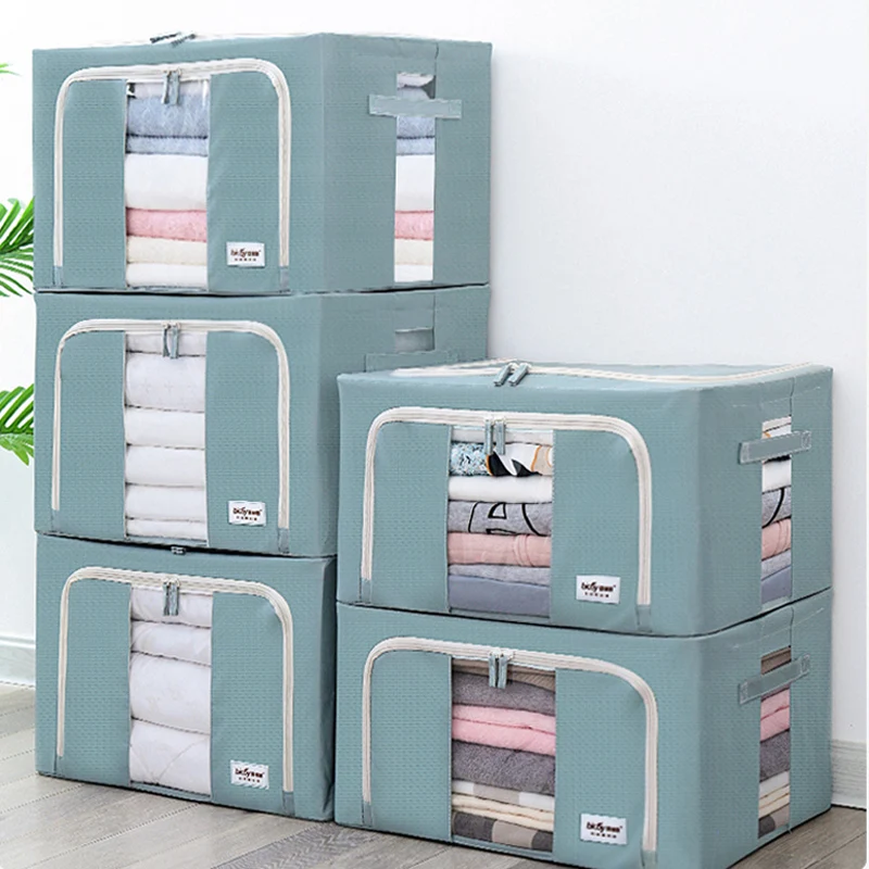 Pink cherry, 100L , 3PCS Waterproof 3 Pack Clear Window Storage Bins Boxes Reinforced Handle,For Bedding,Clothes,Closets Bedrooms Large Capacity Foldable Stackable Organizer With Steel Metal Frame Thick Oxford Fabric