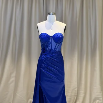 Hot Hand-Pleated Bodice Square Neckline Dress Straight Silhouette Prom High Slit Rhinestones Lace Back Soft Drapes Party