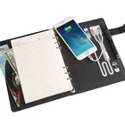 Leather Customized Good Quality PU Leather Power Bank Notebook With Wireless Charging