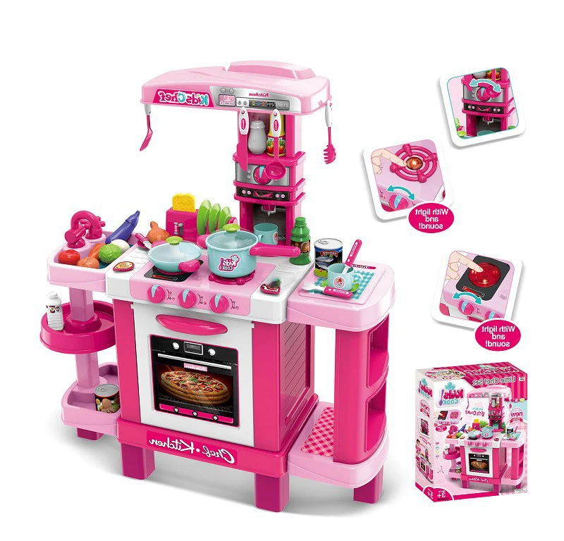 Kids Kitchen Set Pretend Play Toys Cooking Childs Gift Toddlers With Light Sound 