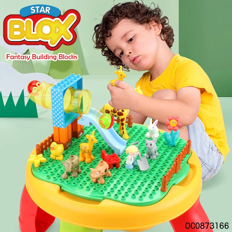 Multifunction kids building block activity table educational baby toys with animals
