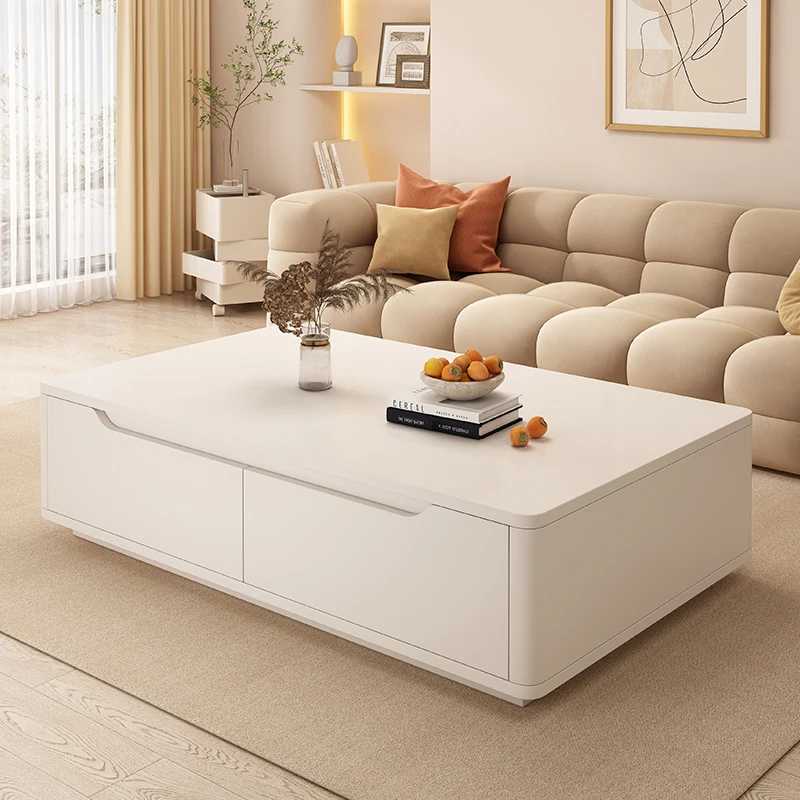 Modern Simple Solid Wood Cream Style Coffee Table with Drawer Storage for Home Living Room Office Furniture