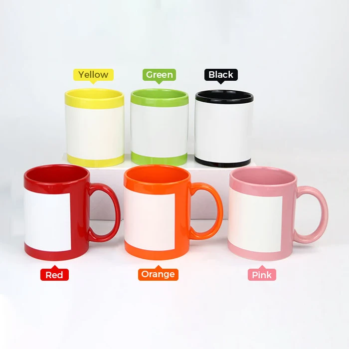 Market Price Cute Mugs 11oz Full Colour Sublimation Yellow Mug With White Patch