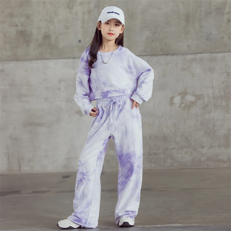 INS hot sale children autumn tie-dye clothes sets  long sleeve casual kids girls tracksuit two pieces clothing for 7-14years kid