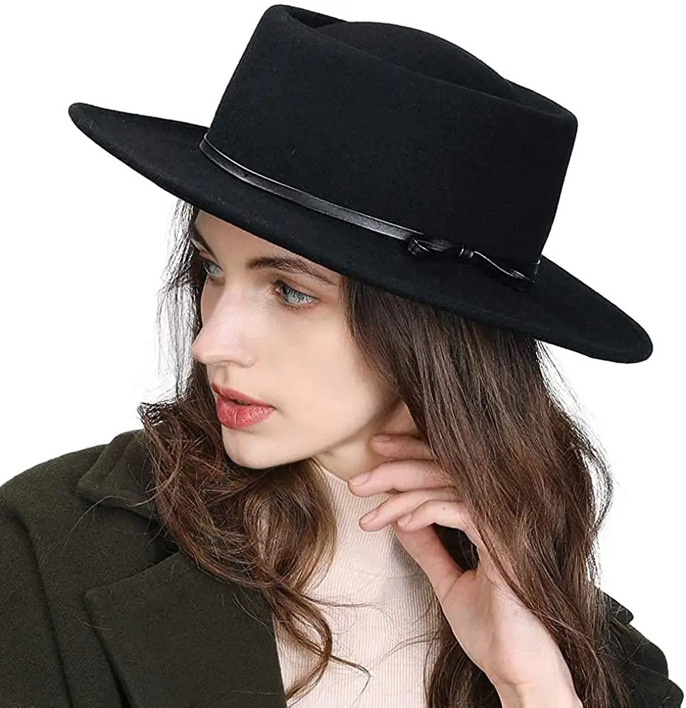 Fedora For Women Wool Felt Boater Hat 