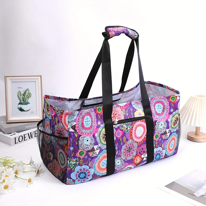 High Quality Large Floral Oxford Fabric Tote Bag Foldable Spacious Storage Shopping Bag supplier