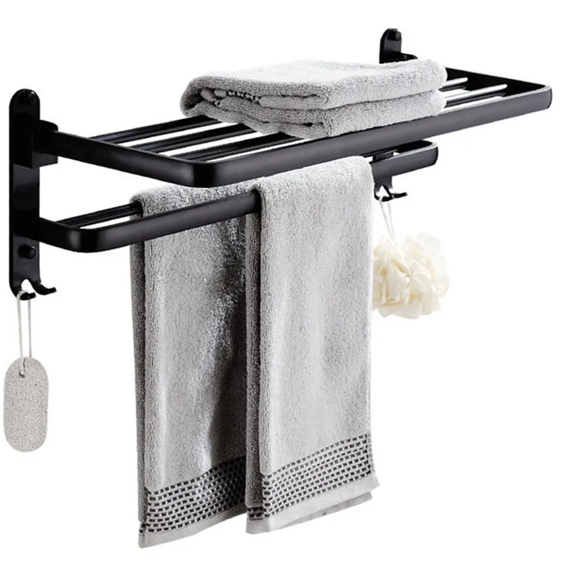 Hot Sale Wall Bathroom Accessories Matte Black Towel Racks Bath Aluminum Self-adhesive Towel Holder