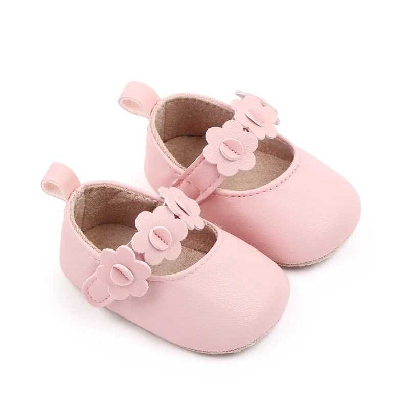 Baby Girl PU Small Leather Shoes Solid Color Small Flower comfort Infants Soft Soled Toddler Shoes supplier