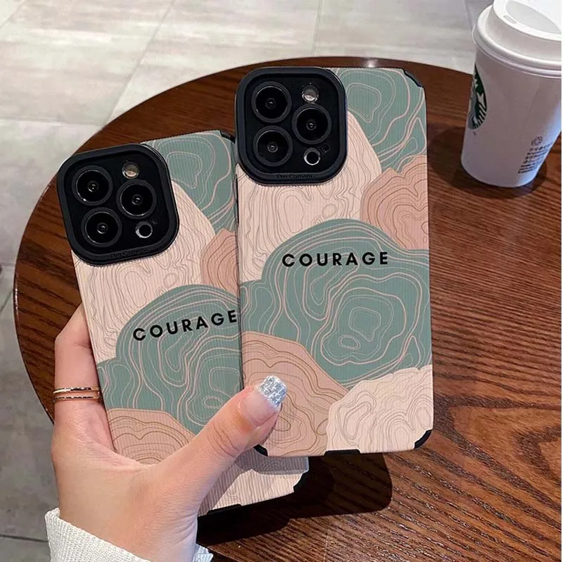 Courage Color Wave Printing Soft TPU Artificial Leather Mobile Phone Cover Case For Iphone 7 8 X Xr Xs 11 12 13 14 15 16 Pro Max