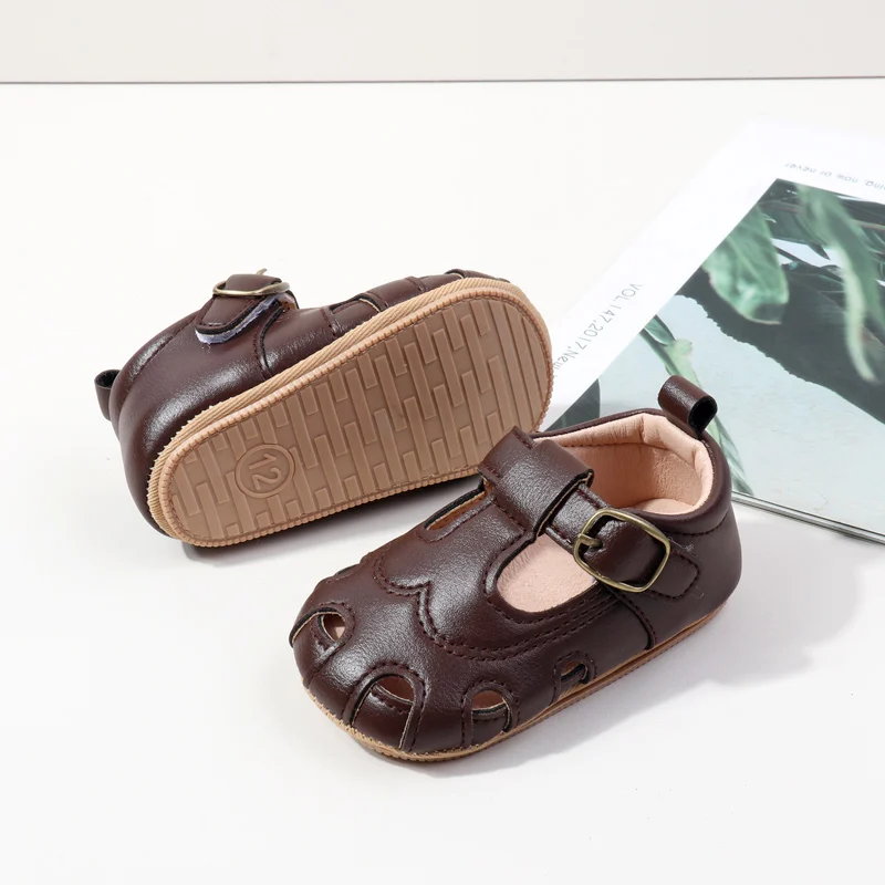 High Quality Baby Girl Toddler Formal Shoes Summer Loophole Design Small Leather Flat Breathable Anti-Slip Solid Pattern details