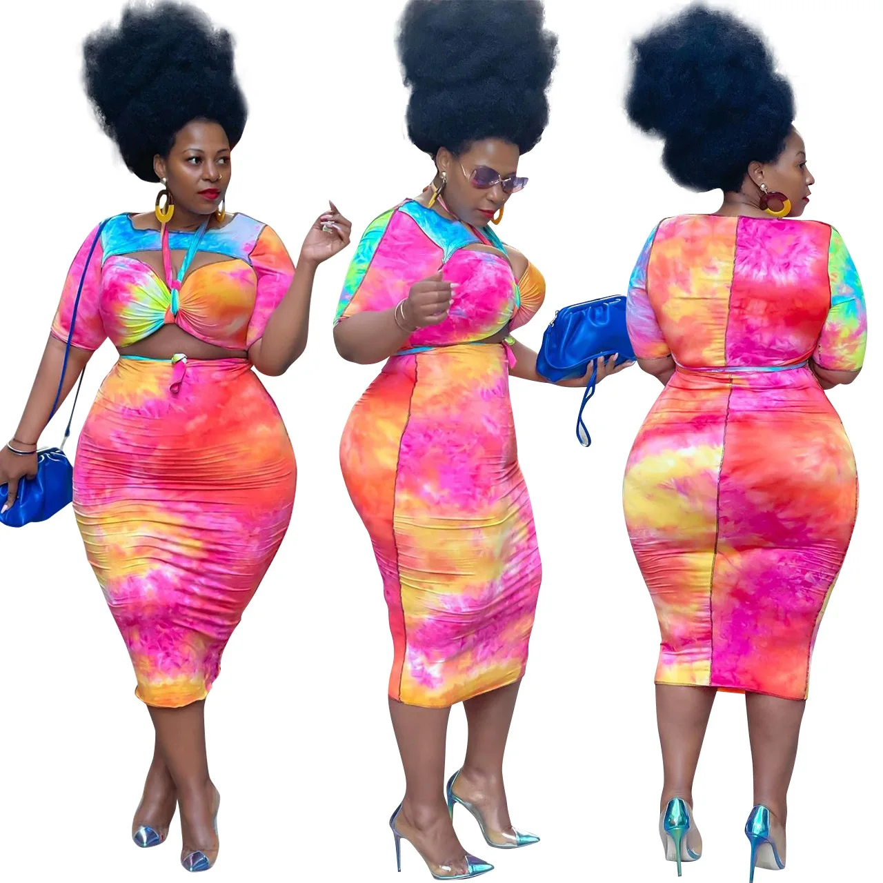 Dp-083 Xl To 5xl Plus Size Women Clothing Summer Two Piece Skirt Set Tie  Dye Casual Dresses Short Sleeve Plus Size Dress - Buy Dress Fit Fr Am S  Women,Party Wear Dresses