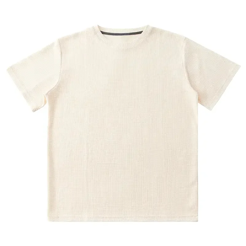 Summer Men's 260g Heavyweight  T Shirt Drop Shoulder Loose Solid Color Unisex Waffle Knitted Short Sleeve T-shirt