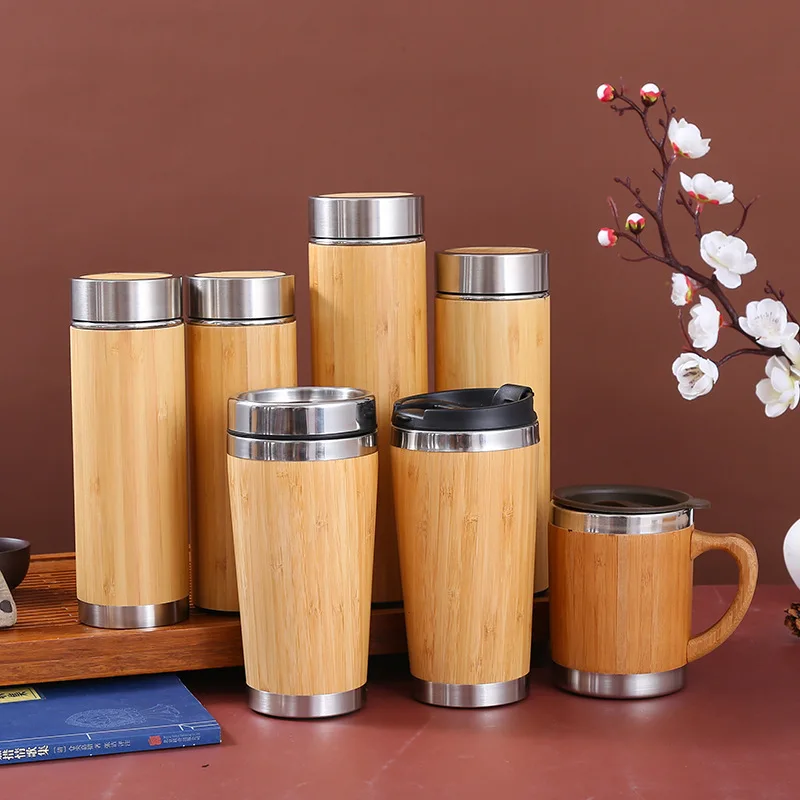 Custom Eco-Friendly Bamboo Insulated Water Bottle Direct Double Wall Stainless Steel Vacuum with 0.5L Capacity