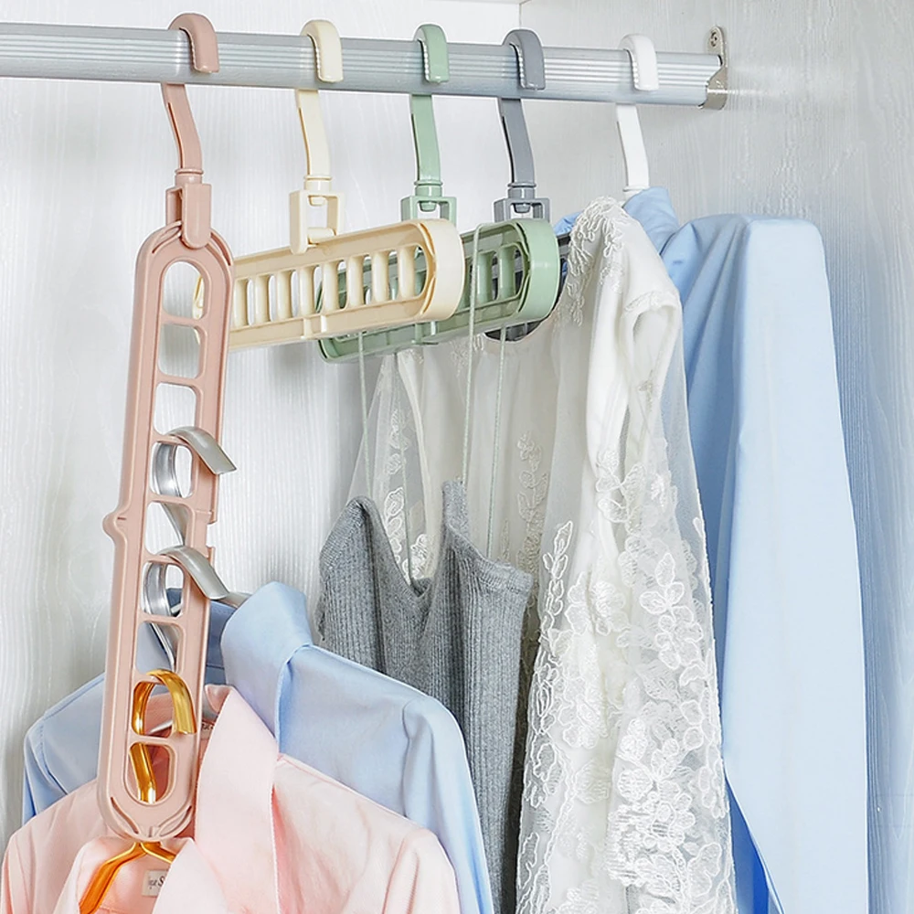 BW#A 5pcs Magic Clothes Hanger Rotating 9-hole Wardrobe Drying Rack Home Storage