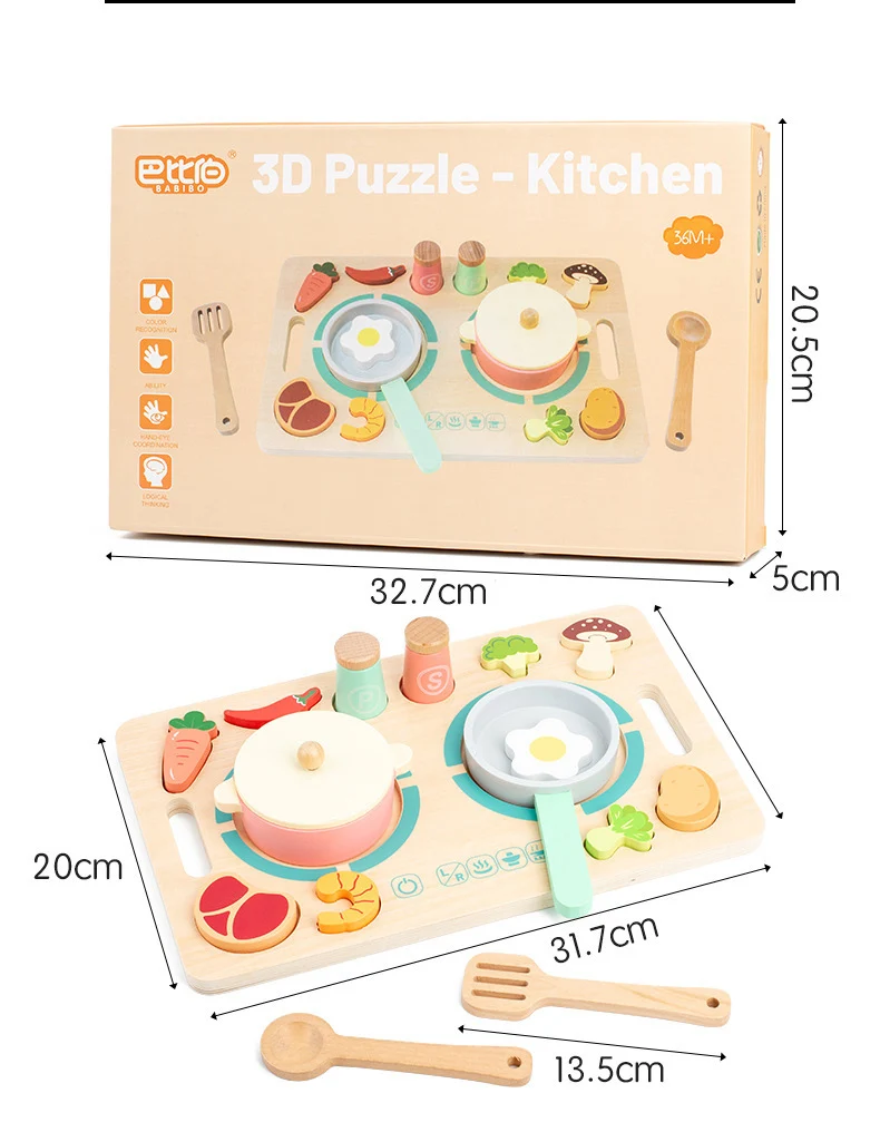 Neue Pretend Play Holz 3D Puzzle Essen Tee Küche Grill Set Kinder Bildung Eltern-kind-Interaktive Kochen Baby Spielzeug lieferant