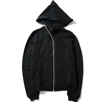 Wholesale 2024 New Hip Hop Streetwear Hoodie Diagonal Zipper Cloak Hooded Jacket Coat Black Full Zipper Up Men's Hoodies