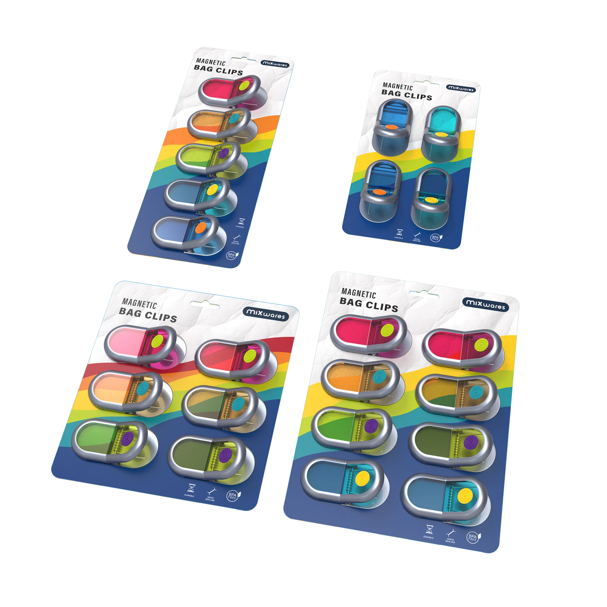 2023 New Arrival Multicoloured Refrigerator Magnet Clips Air-Tight Clips Set of 5 Magnetic Sealing Food Clips
