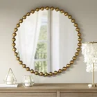 Mirror Metal Mdf Wooden Back Mirrors Decor Wall Wall Mirror Decorative Room Vanity Metal Mirror With Round Metal Ball