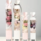 Flower Transparent Square Window Portable Flower Paper Box With Clear Pvc Window For Rose Packaging Gift Box