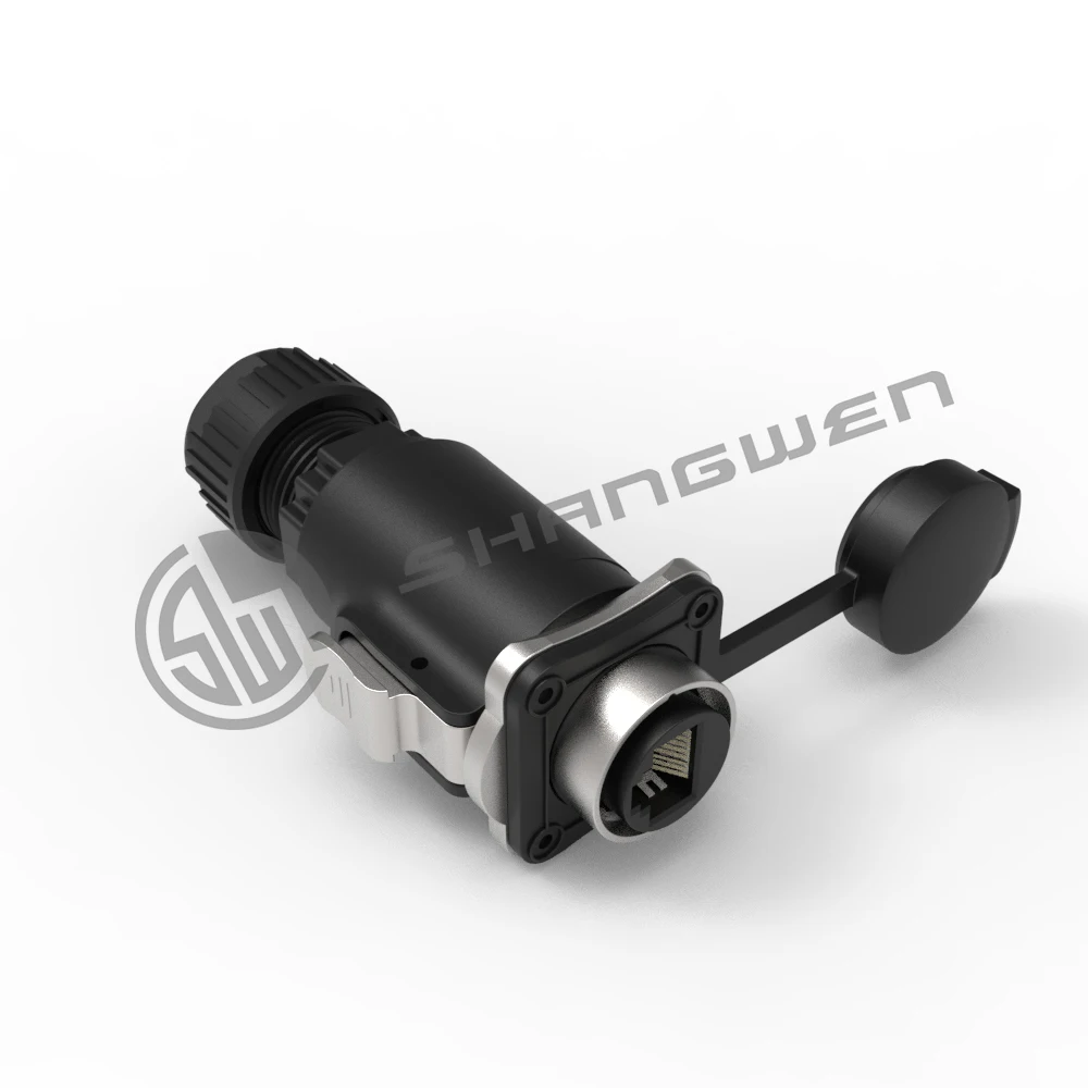 Outdoor IP67 Waterproof Metal Material Card Buckle 8P8C RJ45 Connectors 8 Core Male Signal Connector LED Display RJ45 Connector