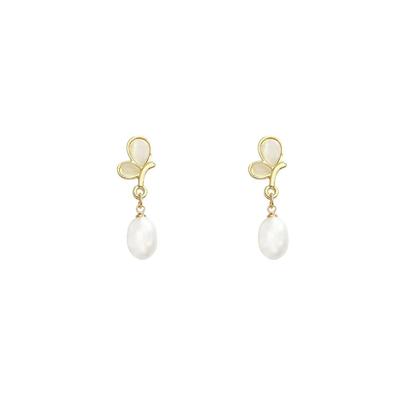 opal Butterfly pearl earrings female personality light luxury advanced fashionable wild ear studs