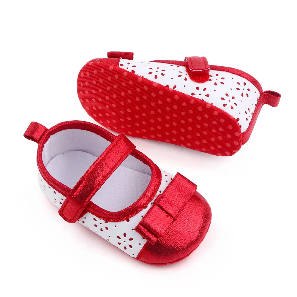 Baby Girls Bow Hollowed Flowers Sparkly Color Matching Princess Soft Soled Toddler Shoes factory