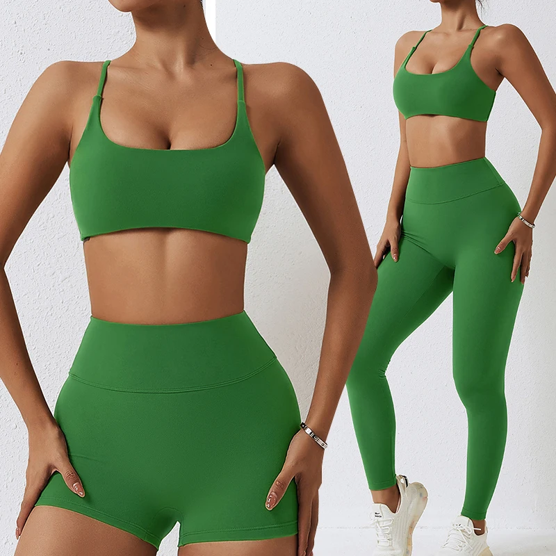 Women Custom Active Wear Yoga Suit Fitness Clothing Women Yoga 3 Piece Set High Waist Shorts Sportswear Gym Fitness Sets