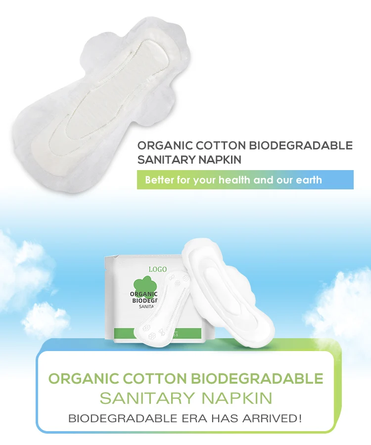 Natural Organic Cotton Biodegradable Female Sanitary Napkin Pad