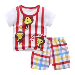 Boys and Children's Pajamas  Kids clothings 100% Organic Cotton Short Sleeve suit T-shirt  Baby SportsWear  for Summer