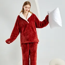Flannel Sleepwear Plush Pajama Lounge Pants Set Fuzzy Fleece Pajamas Sets for Women