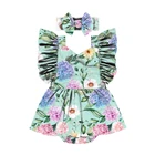 HY-032 2021 Floral Plant Print Infant Bodysuit V-neck Flare Sleeve Jumpsuits Infant Clothing Summer Clothes Baby Romper