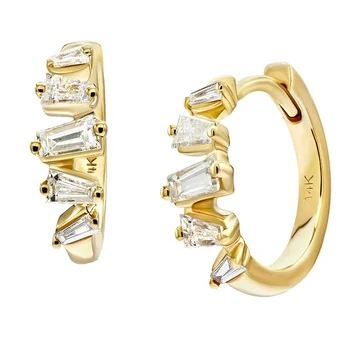 Gemnel fine jewelry 925 silver daily wear 14k gold baguette diamond huggie hoop earrings