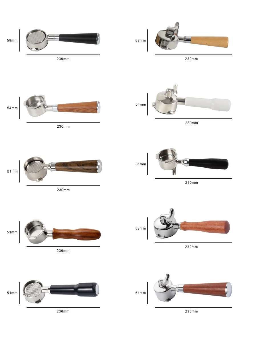 Custom Logo 51mm 54mm 58mm Coffee Portafilter with Double Spouts and 2 Cup Basket Fit for E61 Grouphead with Wood Handle supplier