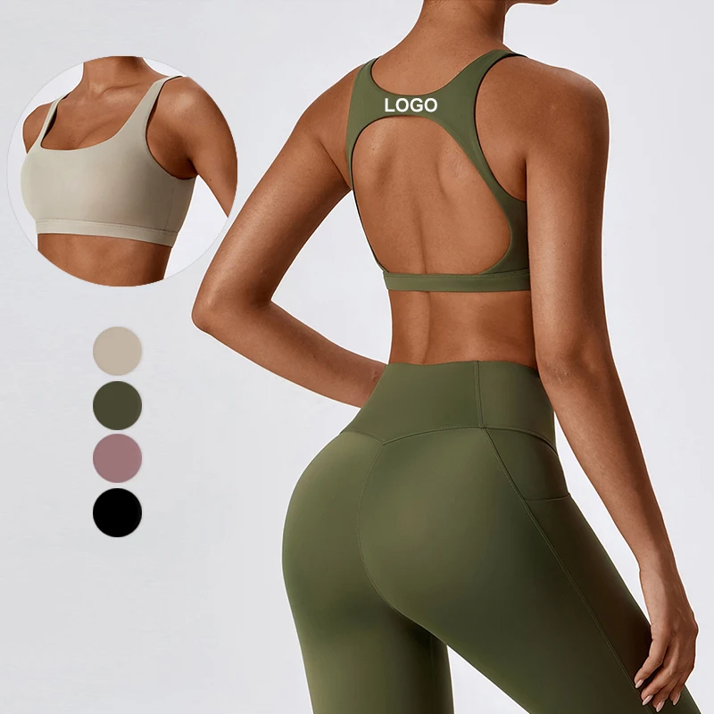 Wholesale Custom Logo Black Open Back Thin Strap Women Push up Workout Yoga Crop Tops Fitness Sports Bra