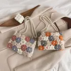 Handmade Delicate Handmade Crochet Bag Knitted Flower Embossed Pearl Woven Woman Chain Bag Handbag