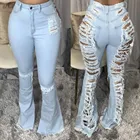 Jean Women Jeans Fashion Flare Trend Bell Bottom Distressed Denim Ripped Jean Women