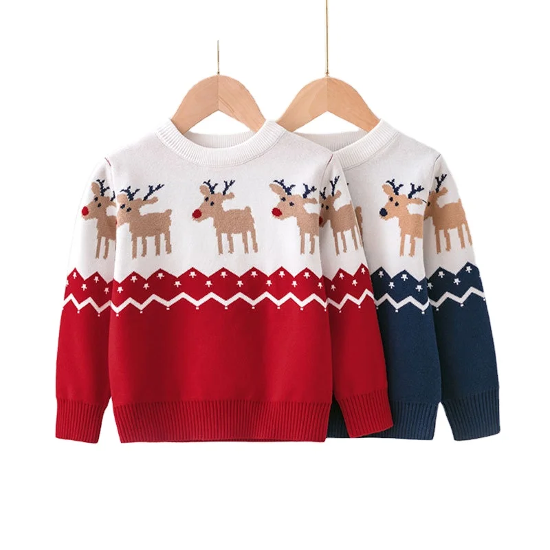 2023 Custom Children's Pullover Boys Sweater Knitted Bottoming Long Sleeve Christmas Baby Sweater Series for Kids Girls