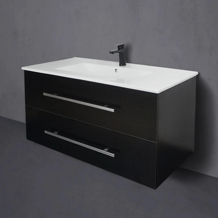 European Simple Style Wall Mounted Bath Cabinet Cheap Price Bathroom Vanity White Black Finish Melamine Ceramic Porcelain LED factory
