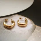 18k Real Gold Earrings 18K Real Gold Plated Stainless Steel Twisted Hoop Earrings Women