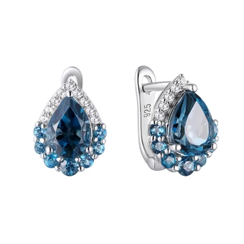 fashion Jewelry Natural Blue Topaz Gemstone Earrings Sterling Silver Earrings With Natural Zircon Studs Earrings