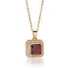 Gold Square New 2021 Classic Color Zircon Gold Plated Square Pendant Female Jewelry Square Necklace