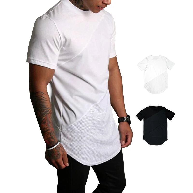 Summer New Design Net Joint Pull Over Sports T-shirts Men Big Size Quick Dry High Elastic T-shirts Gym Fitness T-shirts Blanc
