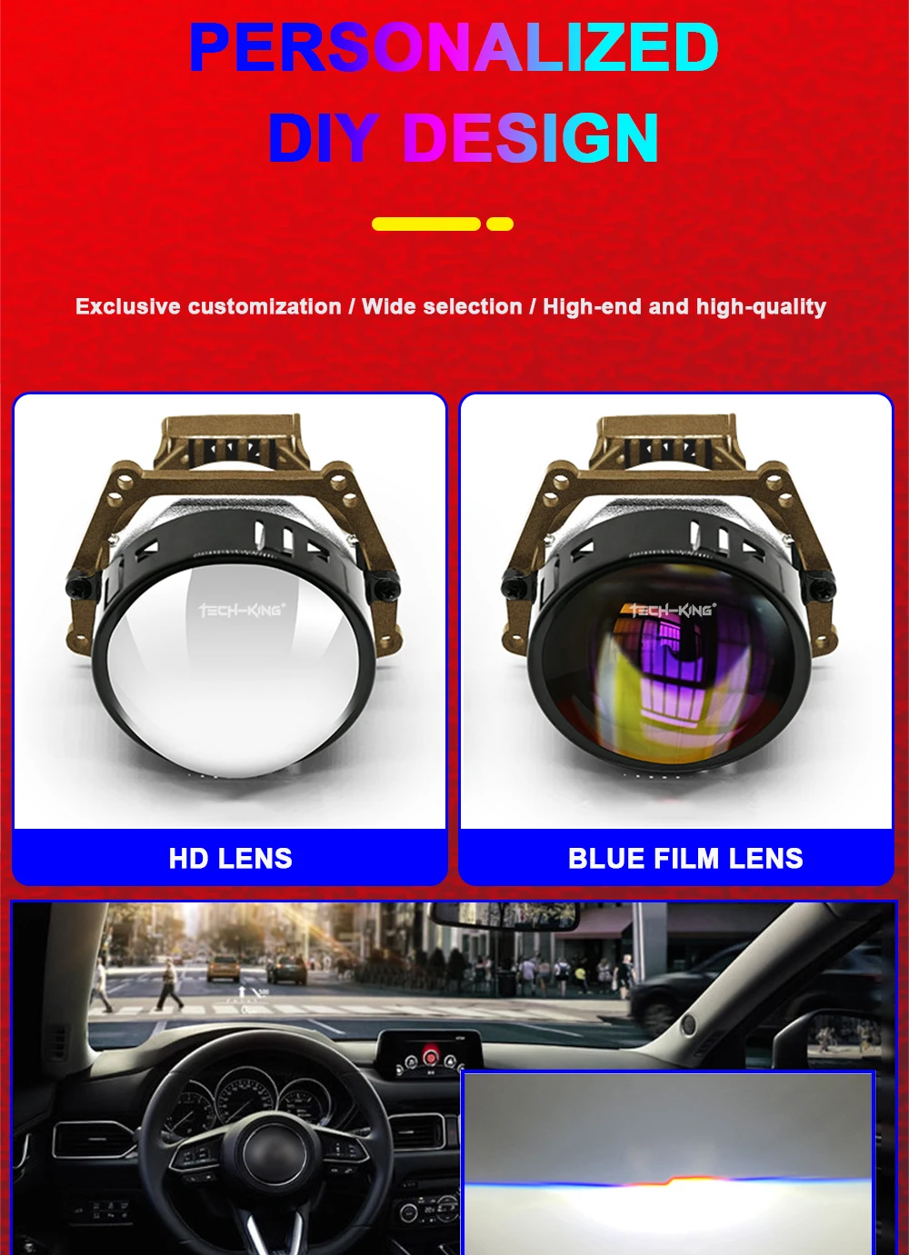 Car headlamp system bi led projector lens 3-inch double beam projection lens 126W double lamp cup LED projection lens headlights