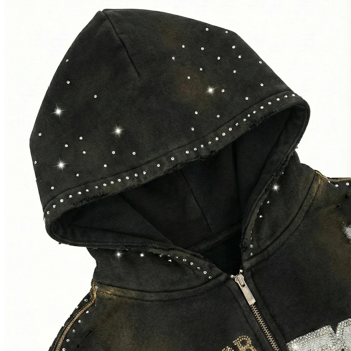 product mens hoodies tracksuit custom logo 100 cotton black distressed oversized acid wash print 500gsm rhinestone hoodie for man-6